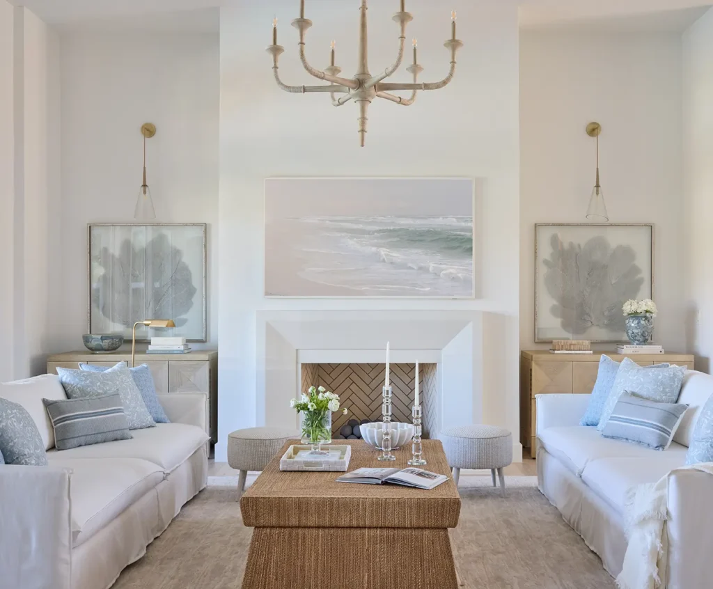 Coastal living room interior in a custom home by Alesch Luxury Custom Builders in Ponte Vedra Beach